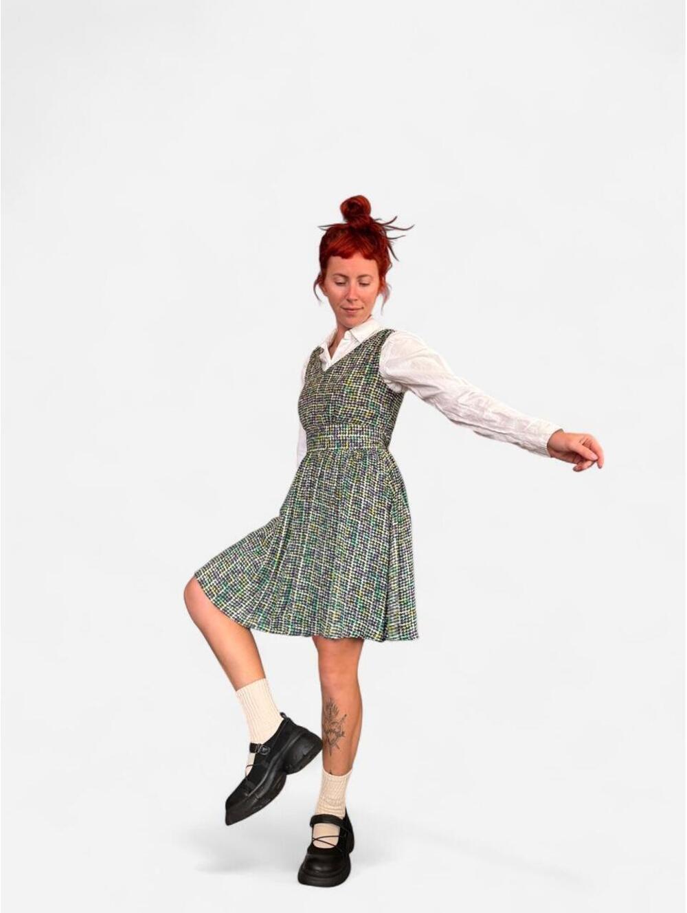 Green and white checkered dress with a retro vibe. Super fun transitional